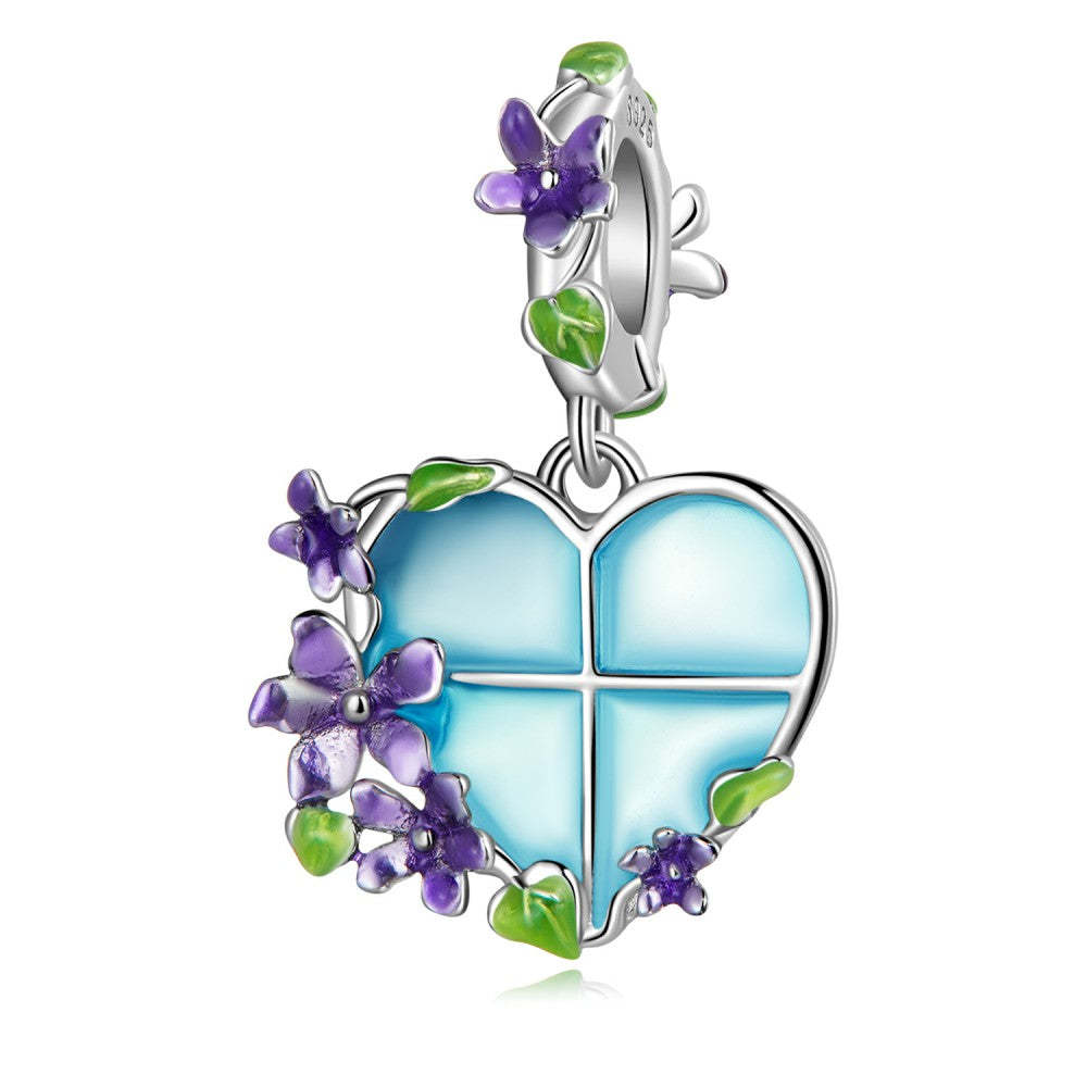 flower heart window dangle charm 925 sterling silver yb2477