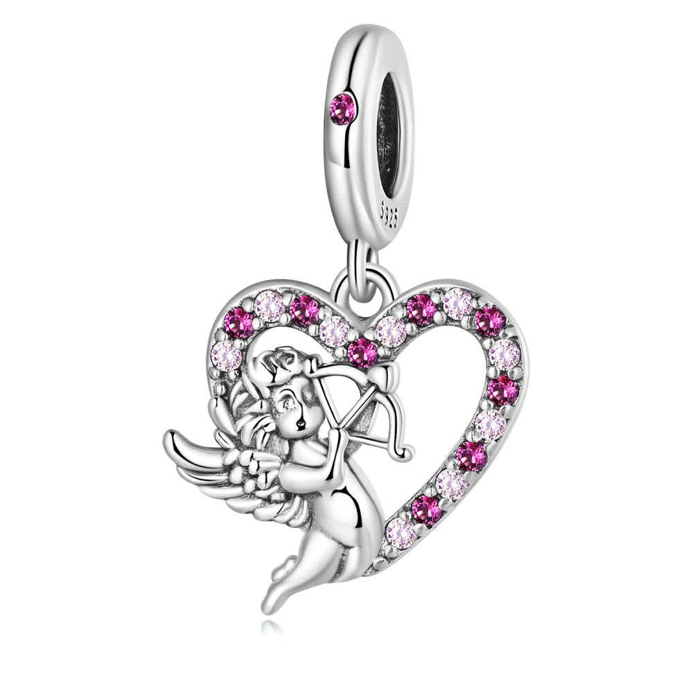 cupid hearts dangle charm 925 sterling silver yb2478