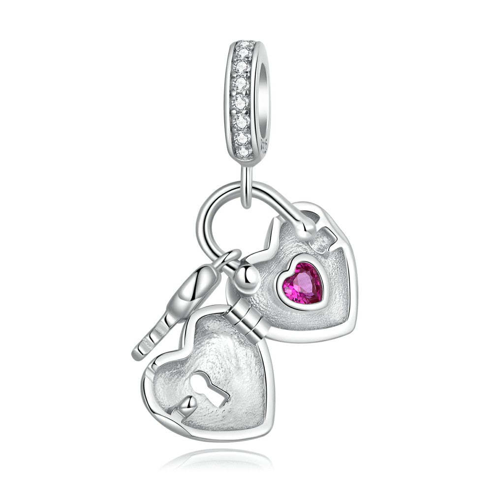 heart lock and key dangle charm 925 sterling silver yb2482