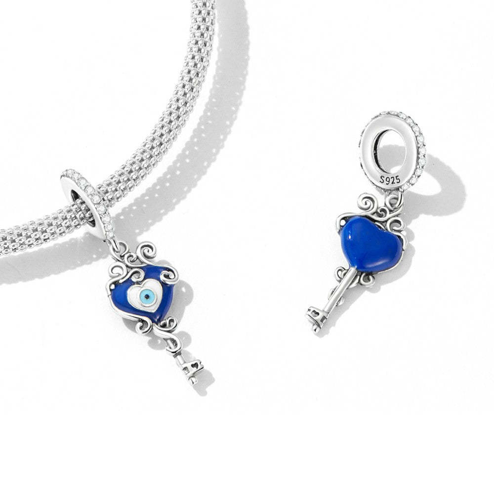 blue heart evil eye dangle charm 925 sterling silver yb2483