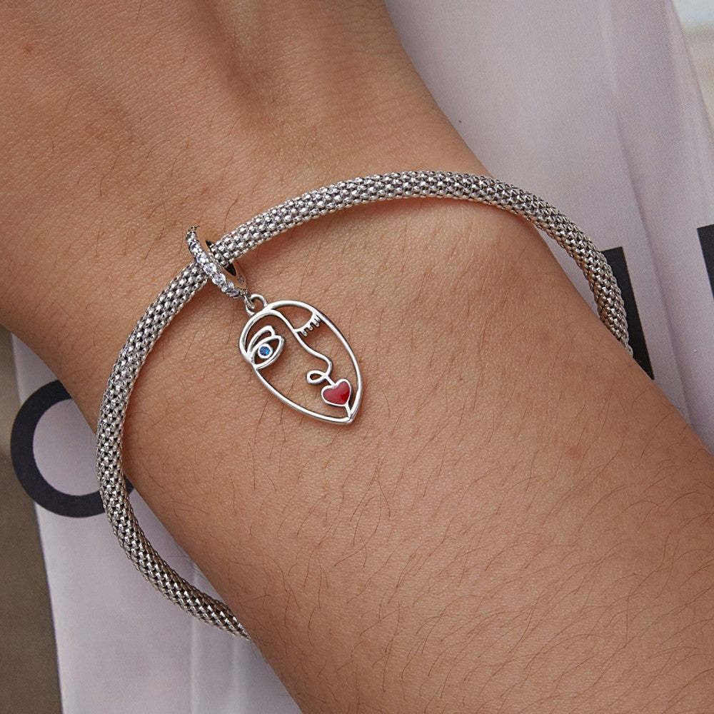 art face with red heart lip dangle charm 925 sterling silver yb2484