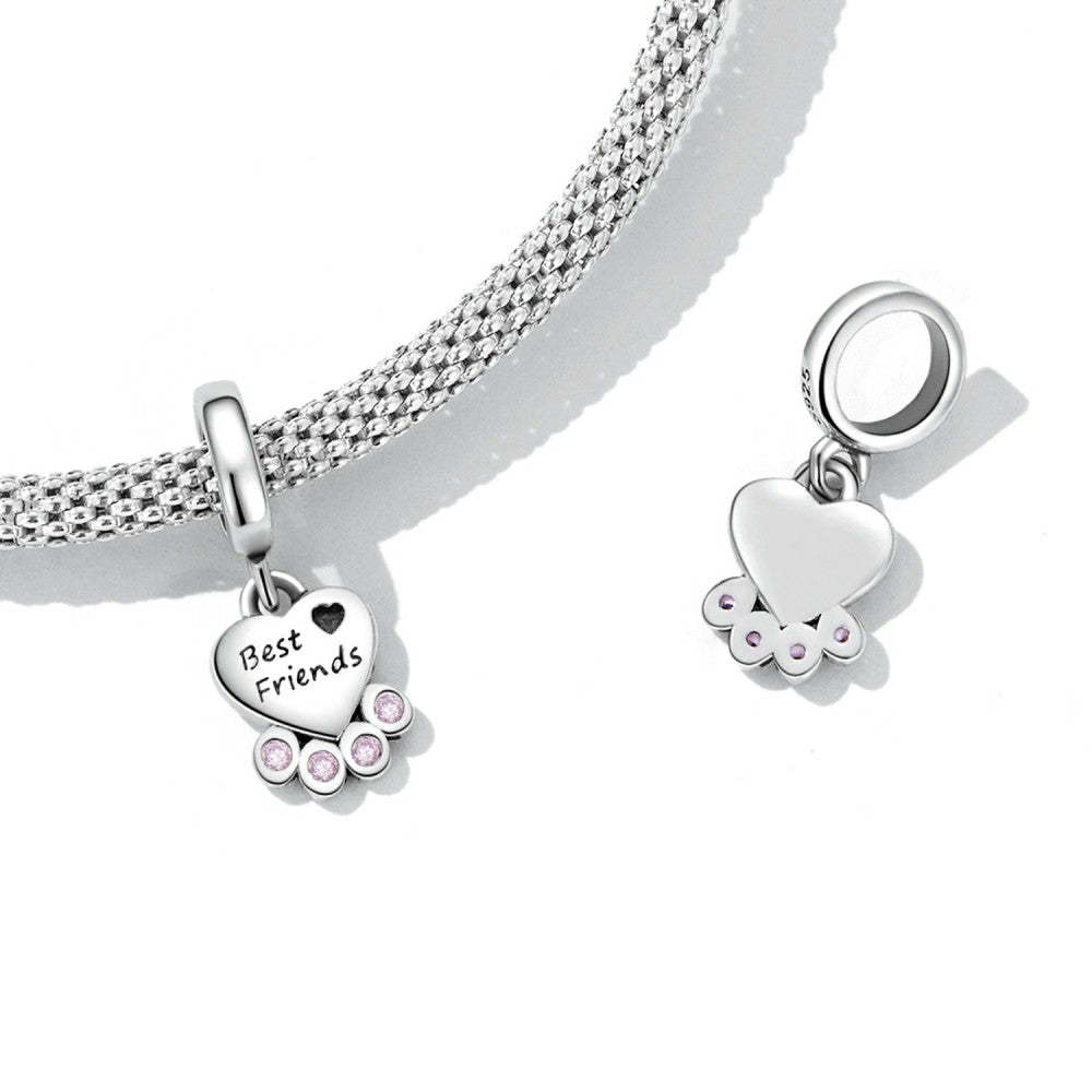 heart paw dangle charm 925 sterling silver gifts for best friends yb2488