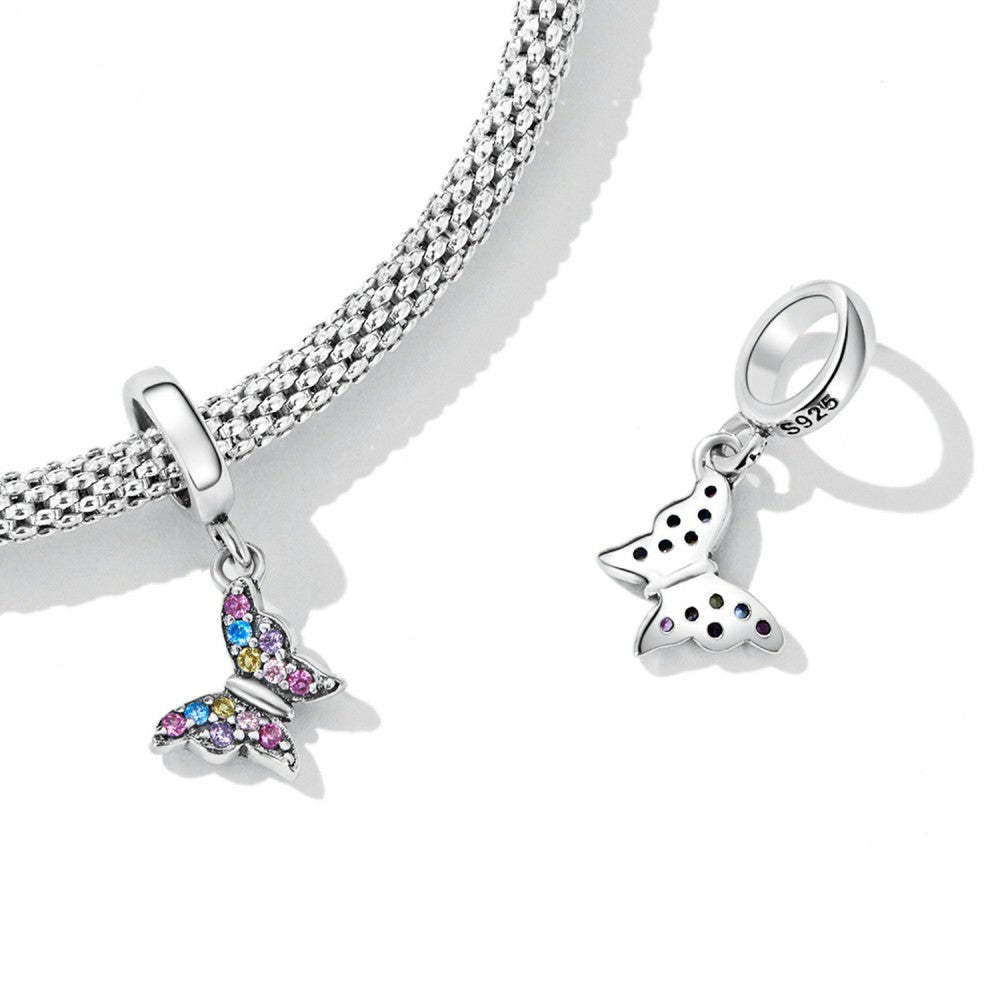 colorful butterfly dangle charm 925 sterling silver yb2491