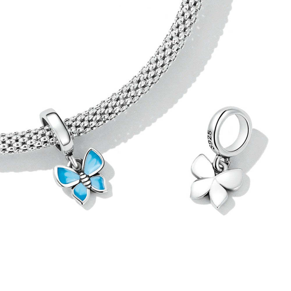 blue butterfly dangle charm 925 sterling silver yb2493