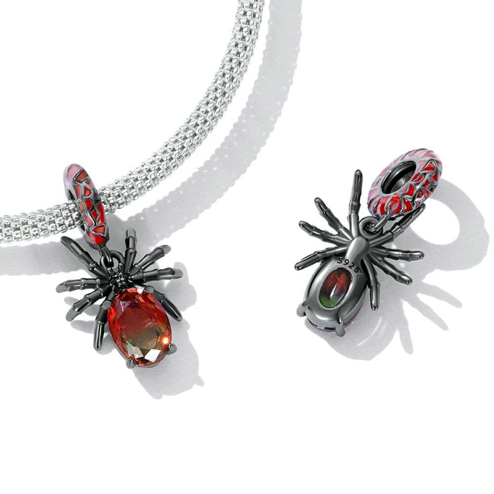 black and red dark spider dangle charm 925 sterling silver yb2495