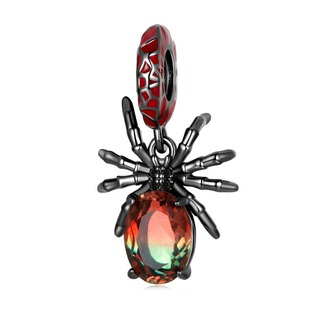black and red dark spider dangle charm 925 sterling silver yb2495
