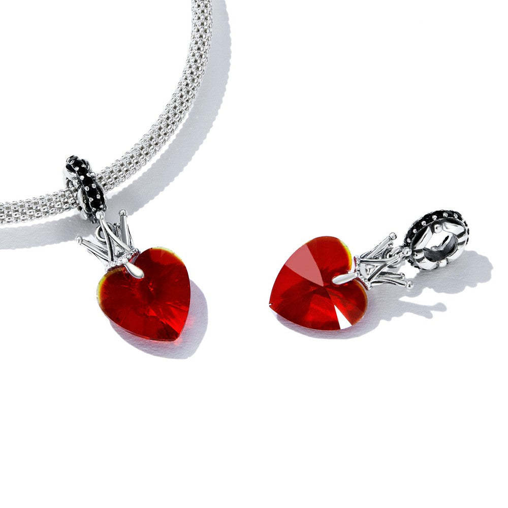 crown red heart dangle charm 925 sterling silver yb2512