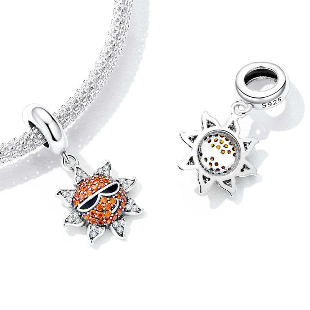 sun wearing sunglasses dangle charm 925 sterling silver yb2520