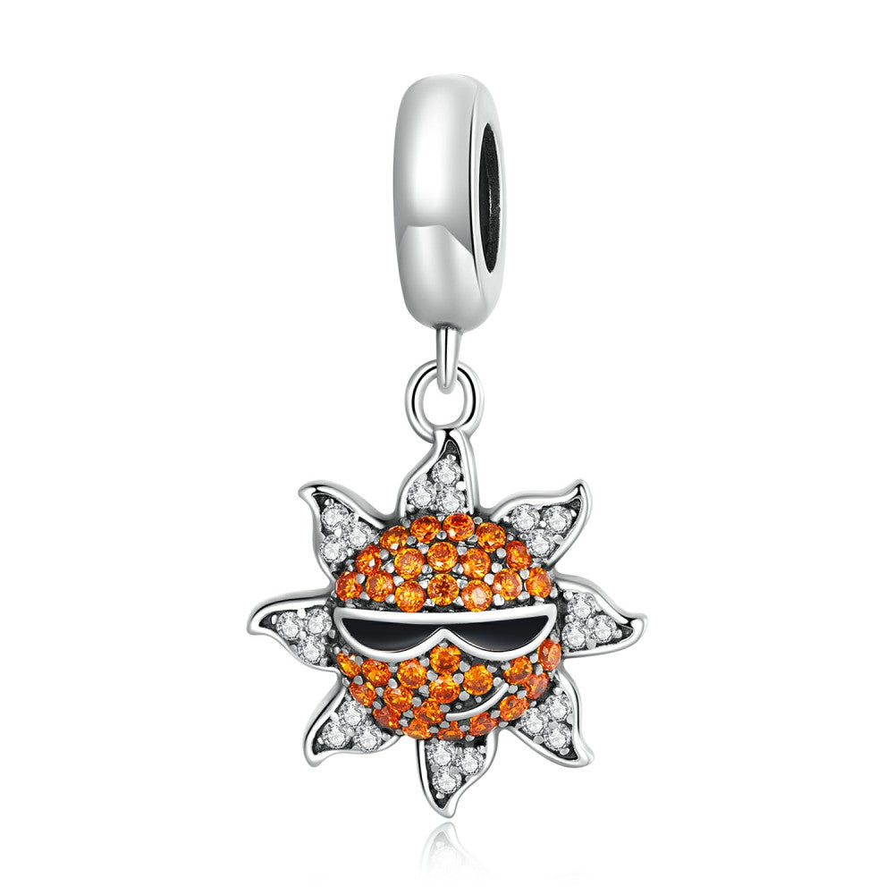 sun wearing sunglasses dangle charm 925 sterling silver yb2520