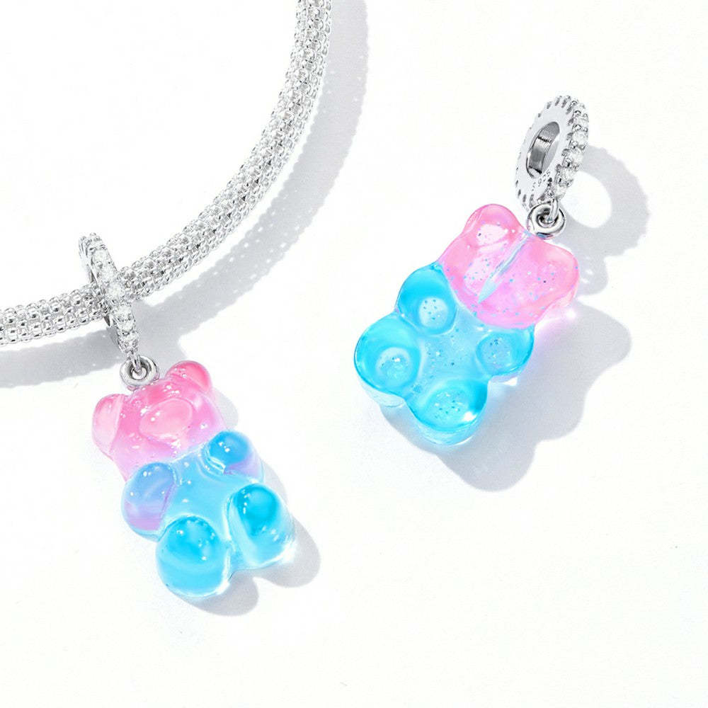 pink and blue candy bear dangle charm 925 sterling silver yb2528