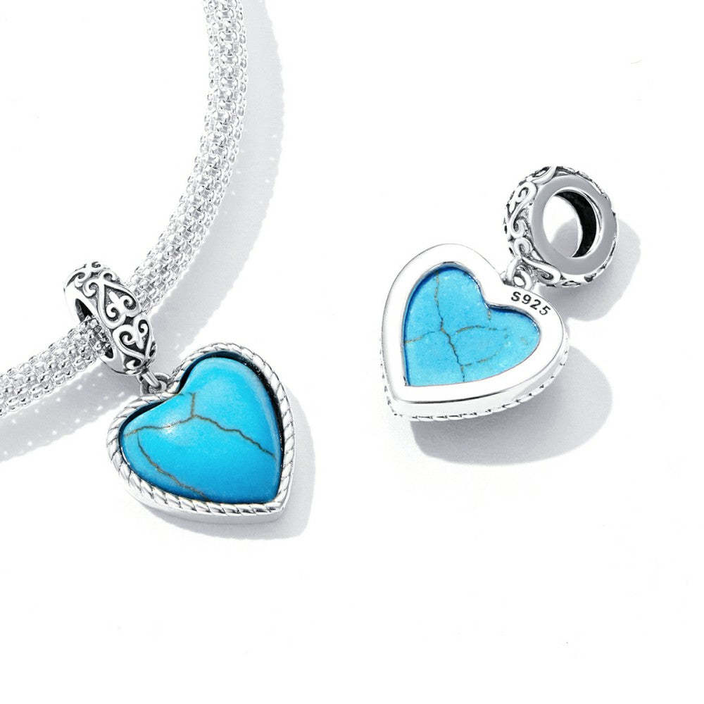 turquoise heart dangle charm 925 sterling silver yb2530