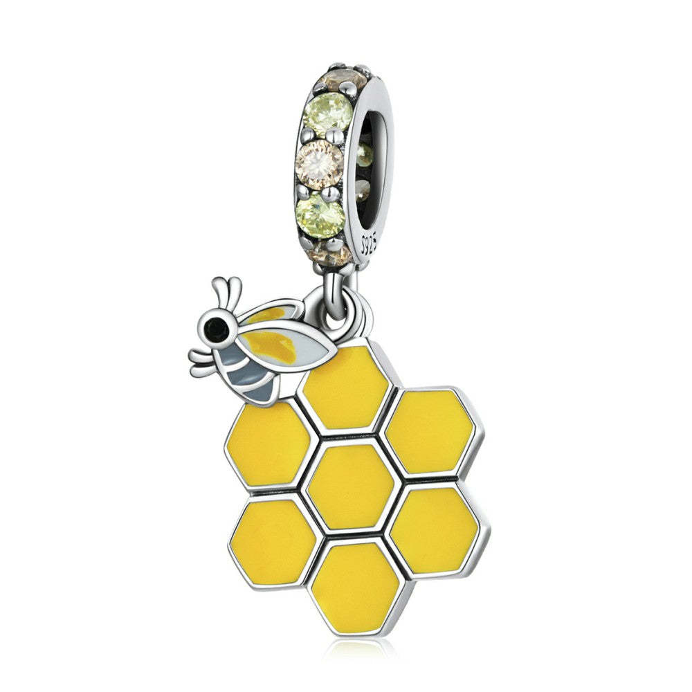 yellow bee and flower dangle charm 925 sterling silver yb2545