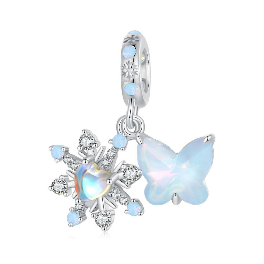 Ice and Snow Butterfly Pendant Dangle Charm Silver Christmas Gifts - soufeelus