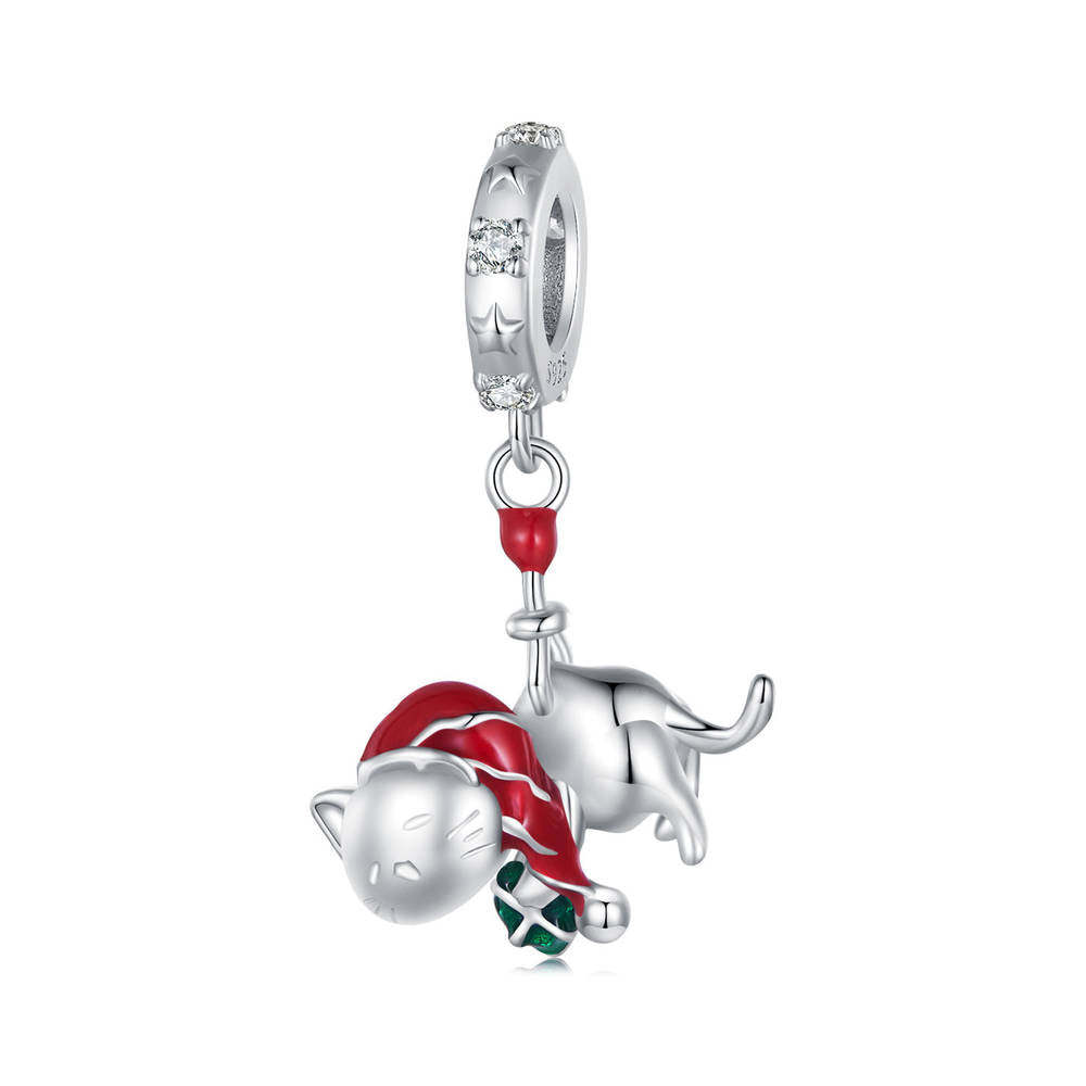 Christmas Cat Pendant Dangle Charm Silver Christmas Gifts - soufeelus