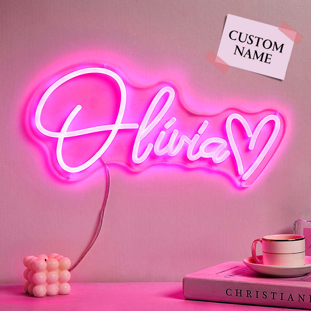 Custom Name Pink Adjustable Lamp Personalized Love Heart Neon Sign Children's Room Decor - soufeelus