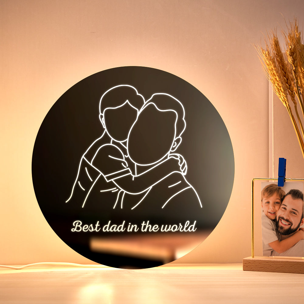 Personalized Photo Round Mirror Colorful Lamp Line Drawing Led Night Light Exquisite Home Gifts - soufeelus