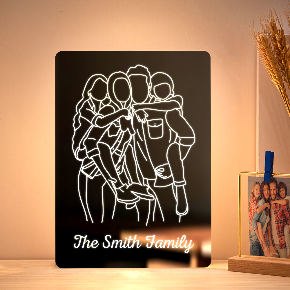 Personalized Photo Rectangle Mirror Colorful Lamp Line Drawing Led Night Light Exquisite Home Gifts - soufeelus