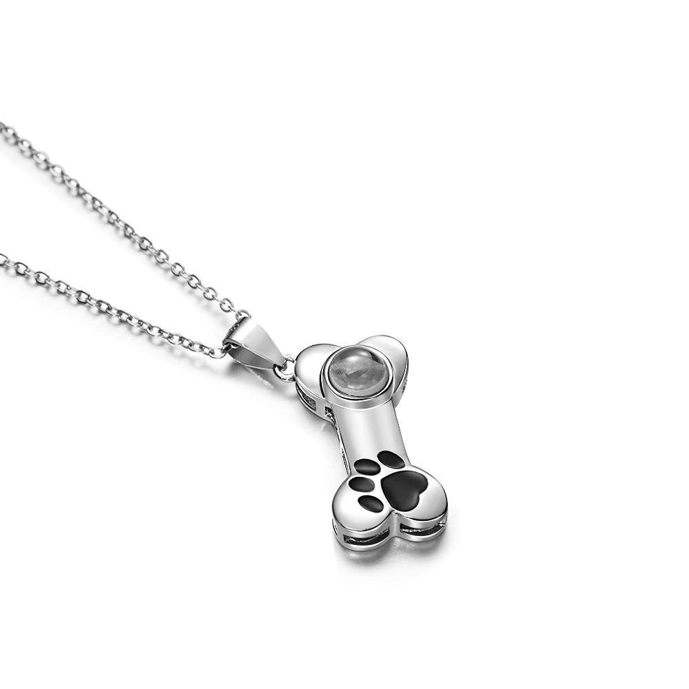 Dog Paw Bone Projection Necklace Personalized Picture Inside Pendant Keepsake Jewelry Trendy Best Friend Gift - soufeelus