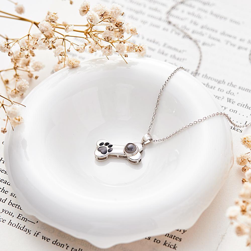Dog Paw Bone Projection Necklace Personalized Picture Inside Pendant Keepsake Jewelry Trendy Best Friend Gift - soufeelus