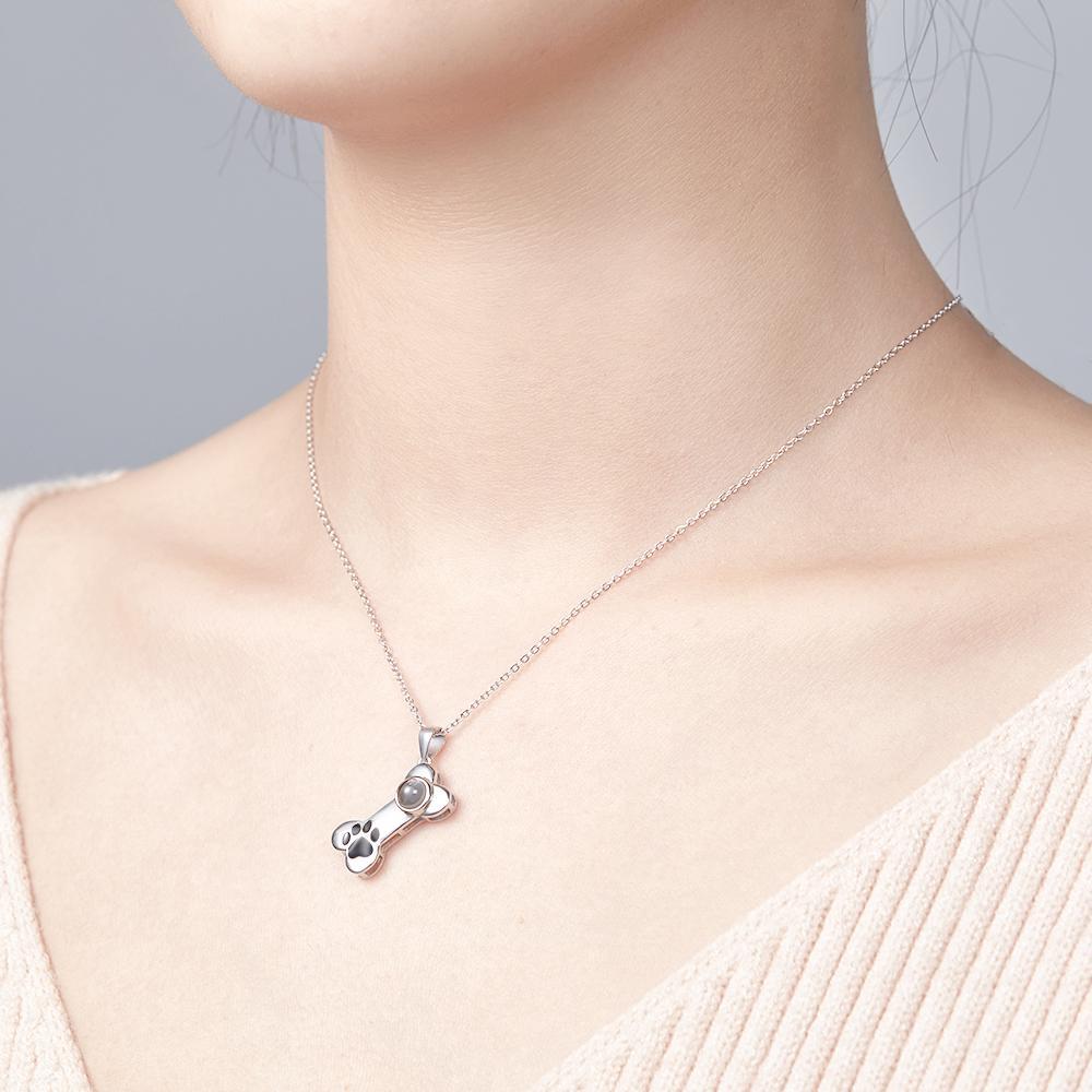 Dog Paw Bone Projection Necklace Personalized Picture Inside Pendant Keepsake Jewelry Trendy Best Friend Gift - soufeelus