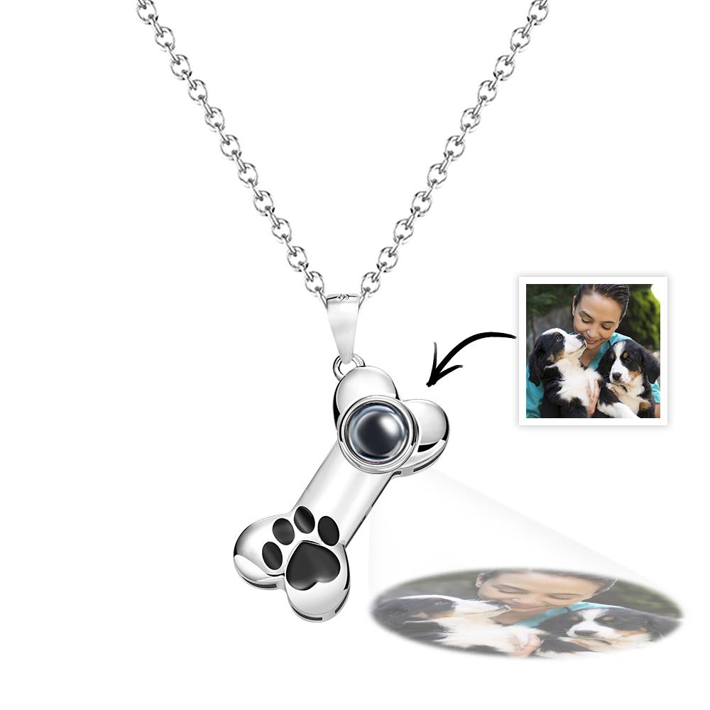 Dog Paw Bone Projection Necklace Personalized Picture Inside Pendant Keepsake Jewelry Trendy Best Friend Gift - soufeelus