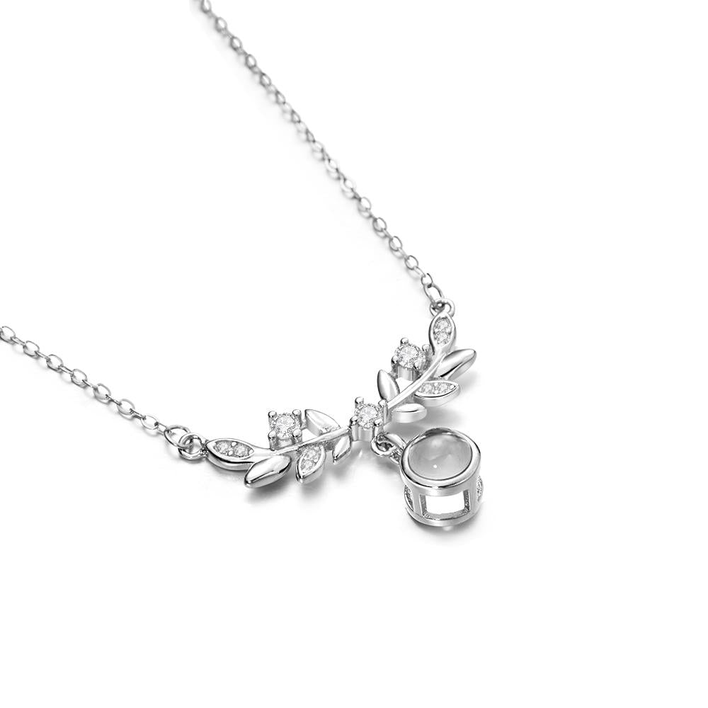 Laurel Leaf Projection Necklace Personalized Picture Inside Pendant Sterling Silver Keepsake Jewelry - soufeelus