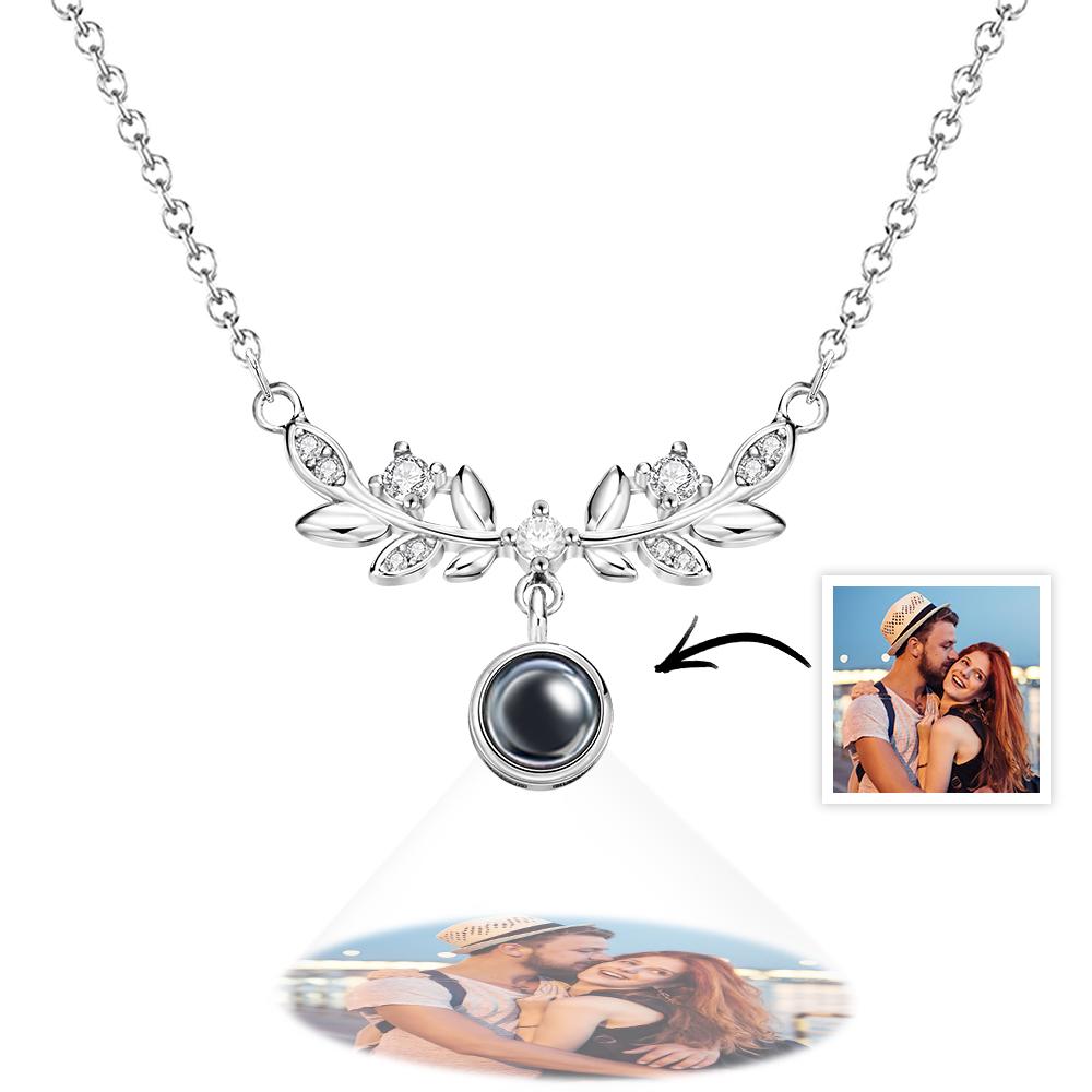 Laurel Leaf Projection Necklace Personalized Picture Inside Pendant Sterling Silver Keepsake Jewelry - soufeelus