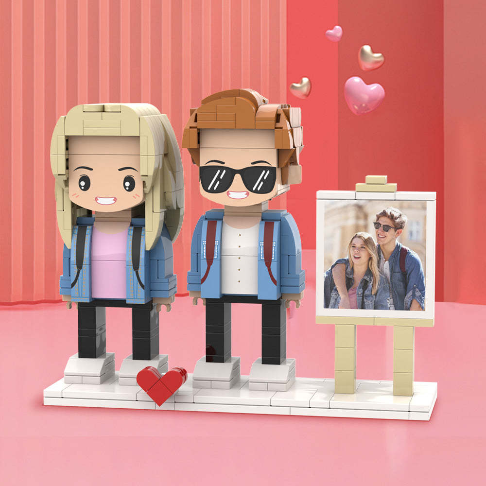 Valentine's Day Gifts Full Body Customizable 2 People Photo Frame Custom Cute Brick Figures - minebrickus