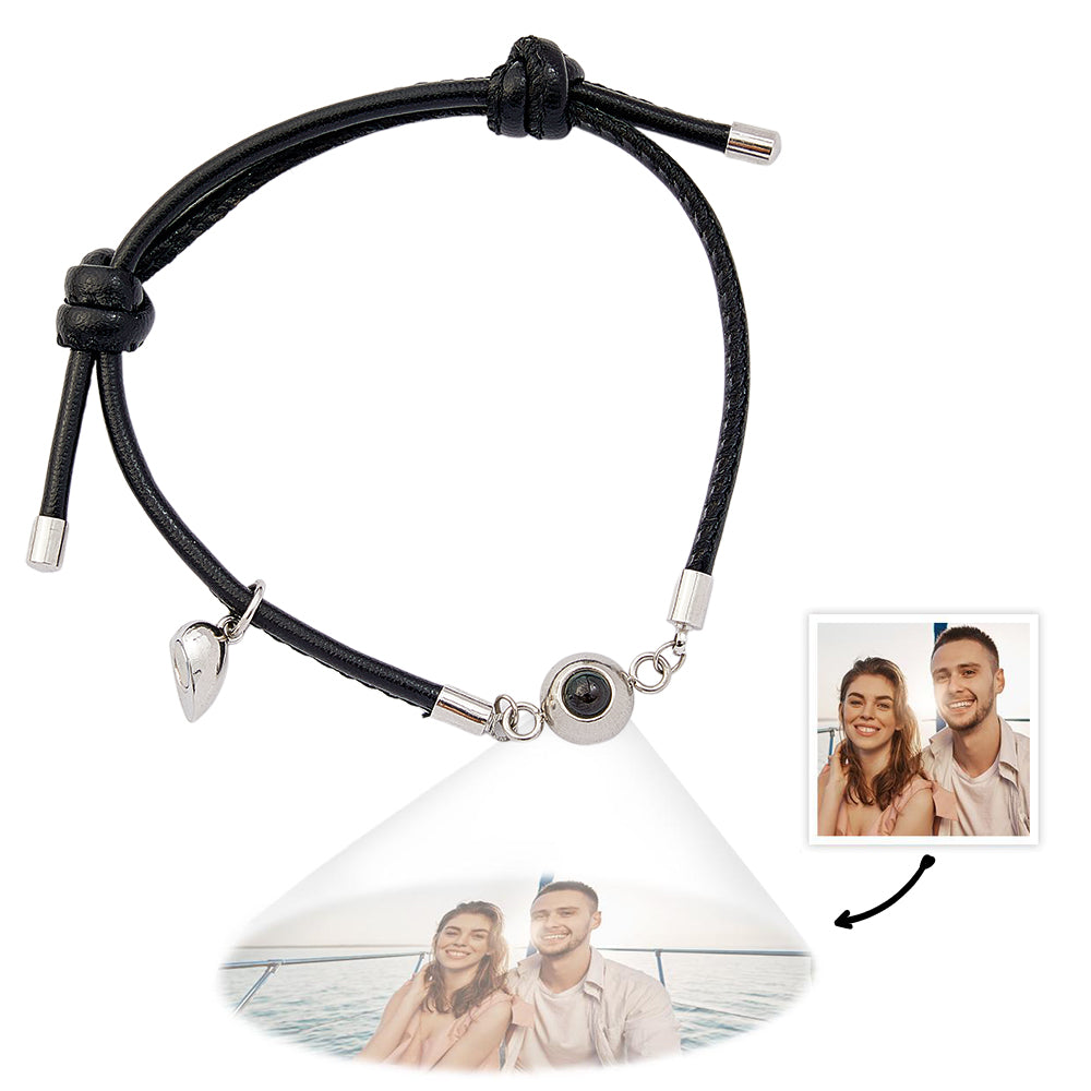 Custom Photo Projection Bracelet Leather Heart Magnetic Bracelet Gift for Couple - soufeelus