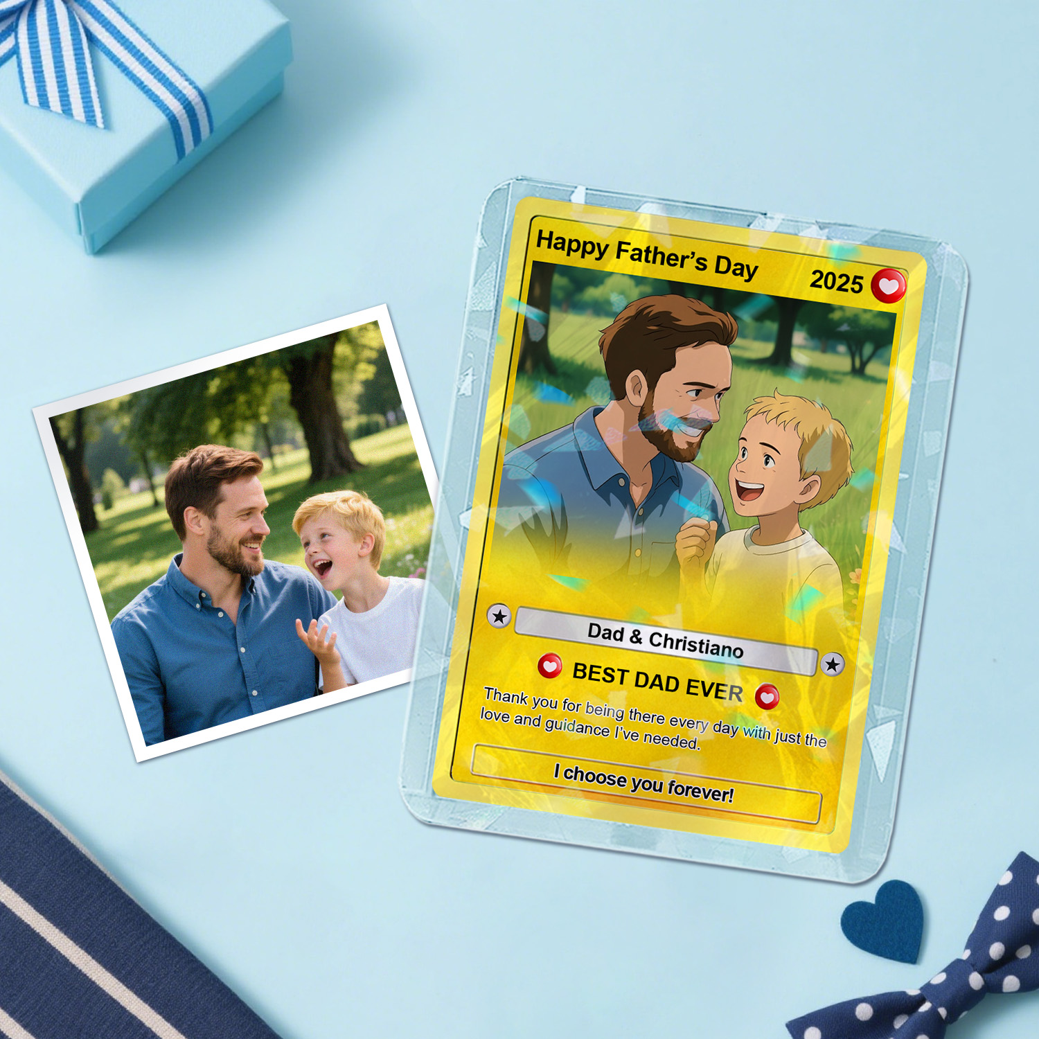 Personalized Father's Day Anime Card, Fathers Day Gift For Dad, Custom Photo Anime Card, Gamer Dad Gifts From Kids, Gift For Husband