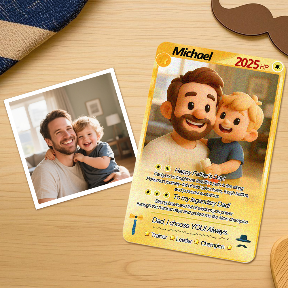 Custom Cards Personalized Photo and Text Anime Style Clay Style Trading Card Father��s Day Gifts