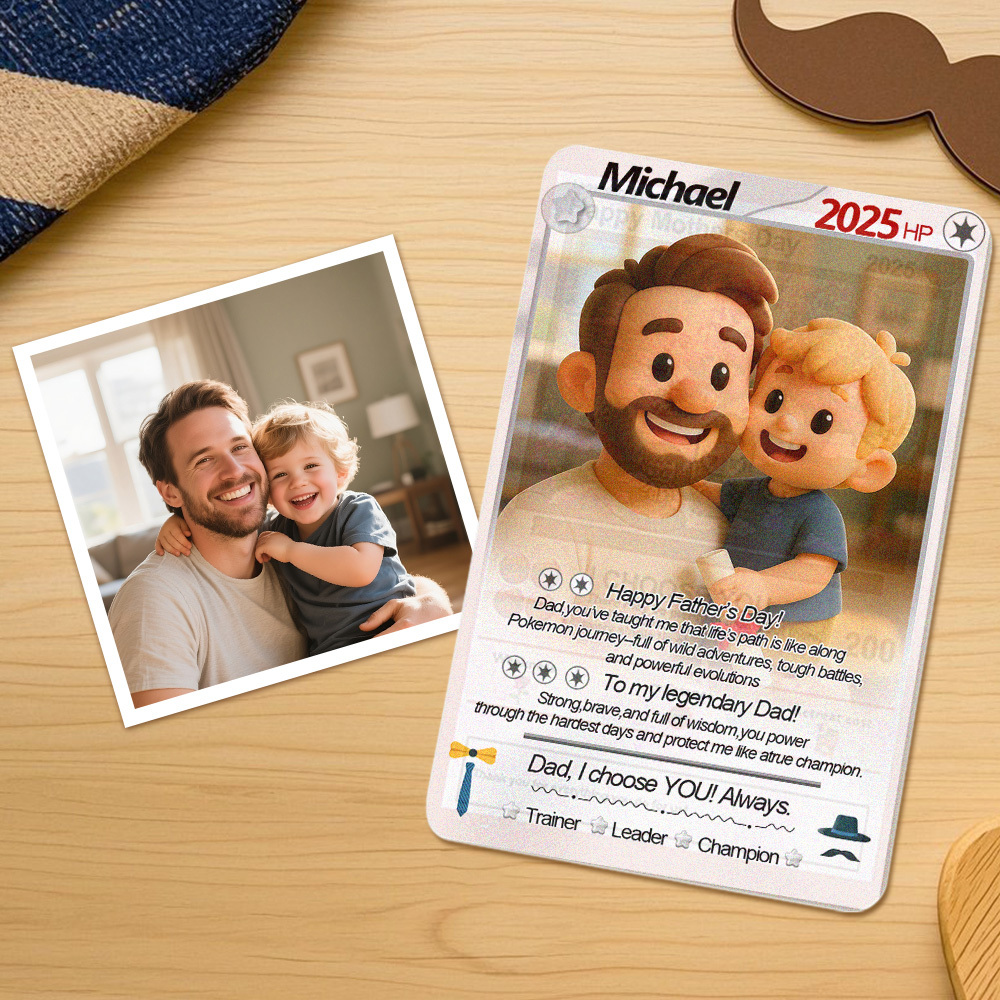 Custom Cards Personalized Photo and Text Anime Style Clay Style Trading Card Father��s Day Gifts