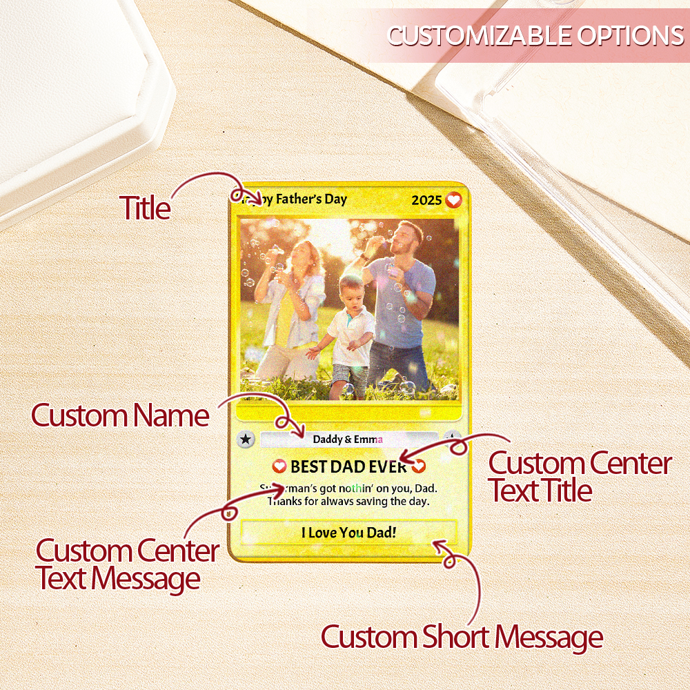 Father's Day Card, Personalized Fathers Day Gift For Dad, Custom Photo Hologram Card, Dad Gifts From Son Daughter, Gift For Husband