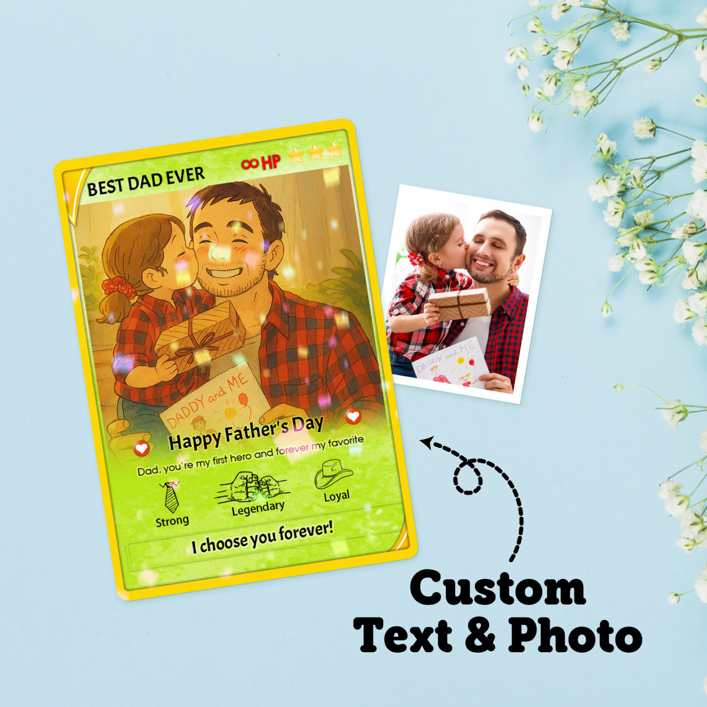 Personalized Father's Day Anime Card, Anime Photo Block, New Dad Gift, Fathers Day Gift, Game Dad Gift From Kids, Gamer Husband Gift