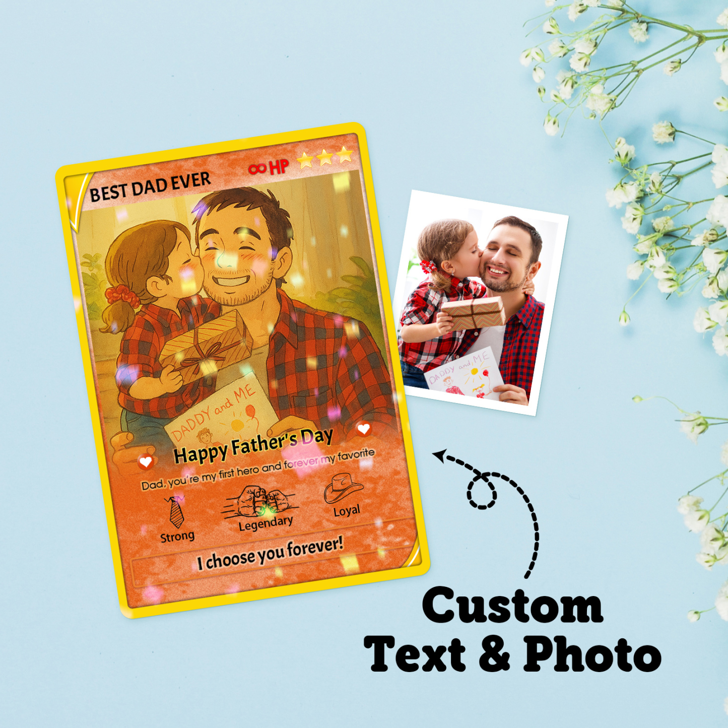 Personalized Father's Day Anime Card, Anime Photo Block, New Dad Gift, Fathers Day Gift, Game Dad Gift From Kids, Gamer Husband Gift