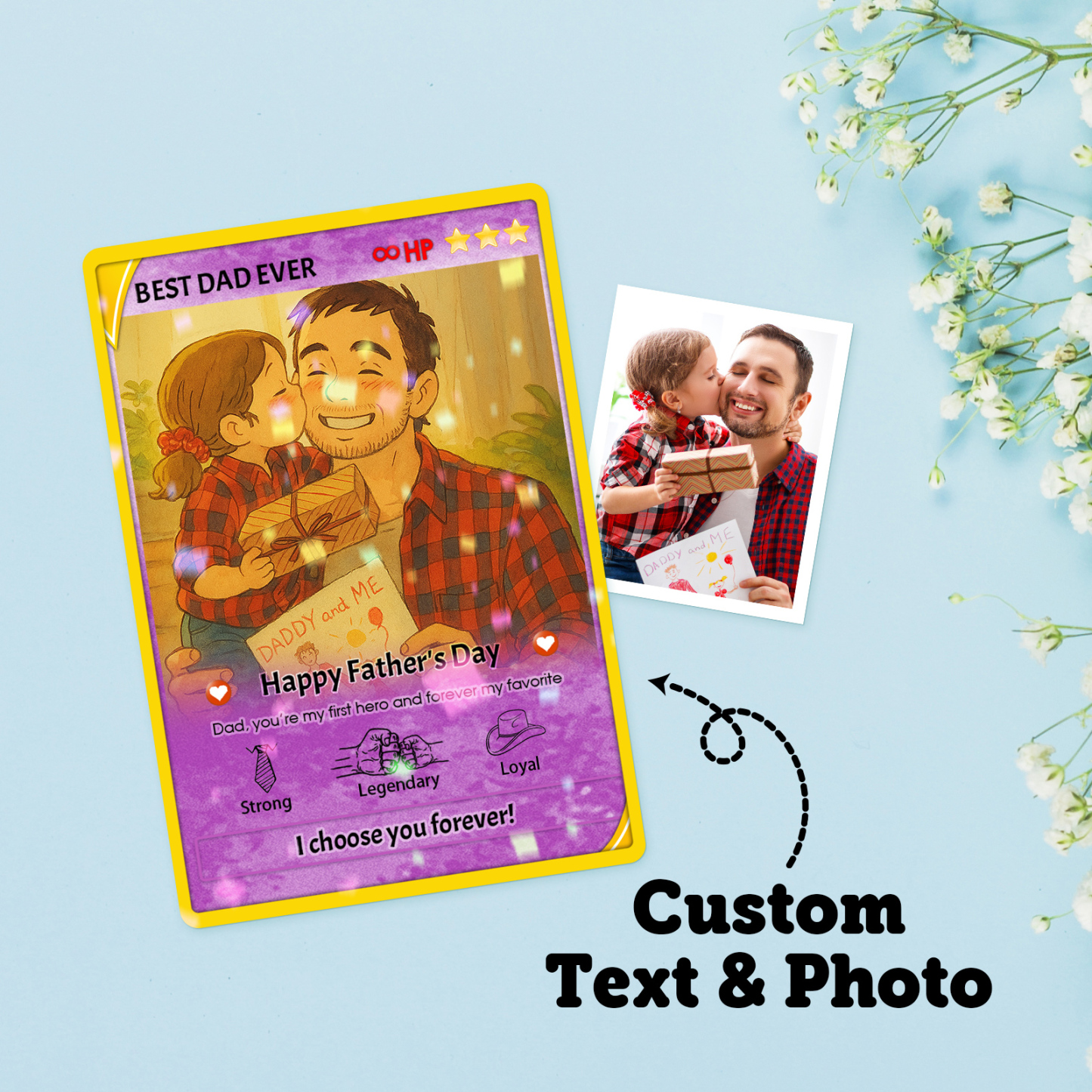 Personalized Father's Day Anime Card, Anime Photo Block, New Dad Gift, Fathers Day Gift, Game Dad Gift From Kids, Gamer Husband Gift