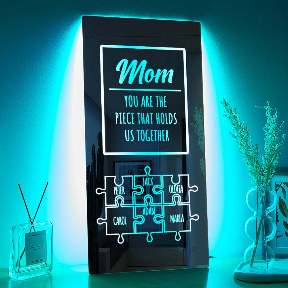 Personalized Name Mirror Light Mom Puzzle Family Gift - soufeelus