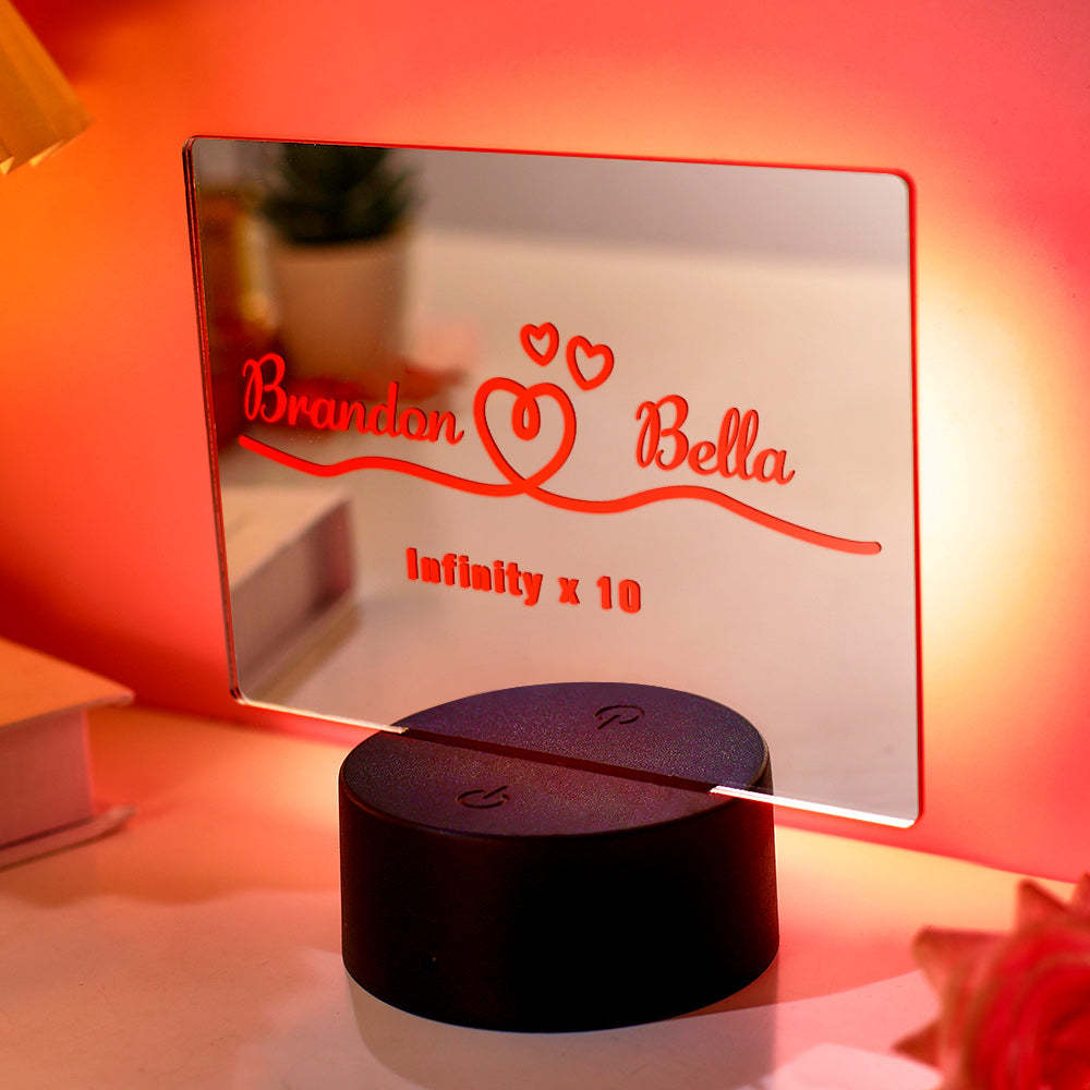 Personalized Name Mirror Colorful Lamp Anniversary Gift for Lover - soufeelus