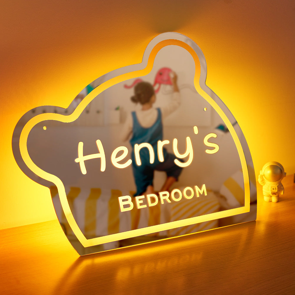 Custom Name Mirror Light Funny Children's Bedroom Bear Gift - soufeelus