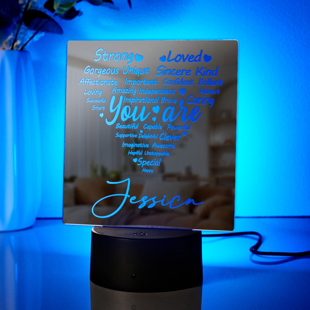 Personalized Engraved Mirror Light Heart Colorful Lamp Gift - soufeelus