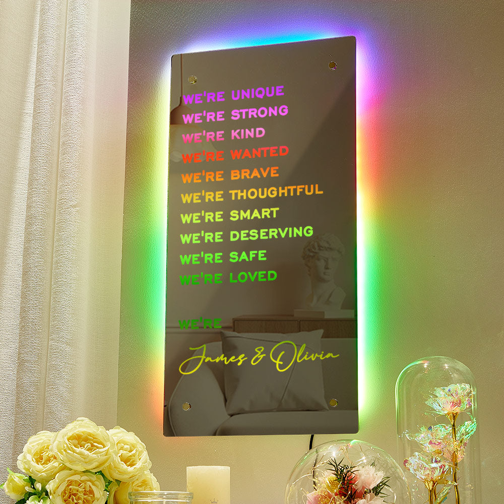 Valentine's Day Gift WE ARE Personalized Name Mirror Light Light Up Colorful Bedroom Lamp Gift for Couple - soufeelus