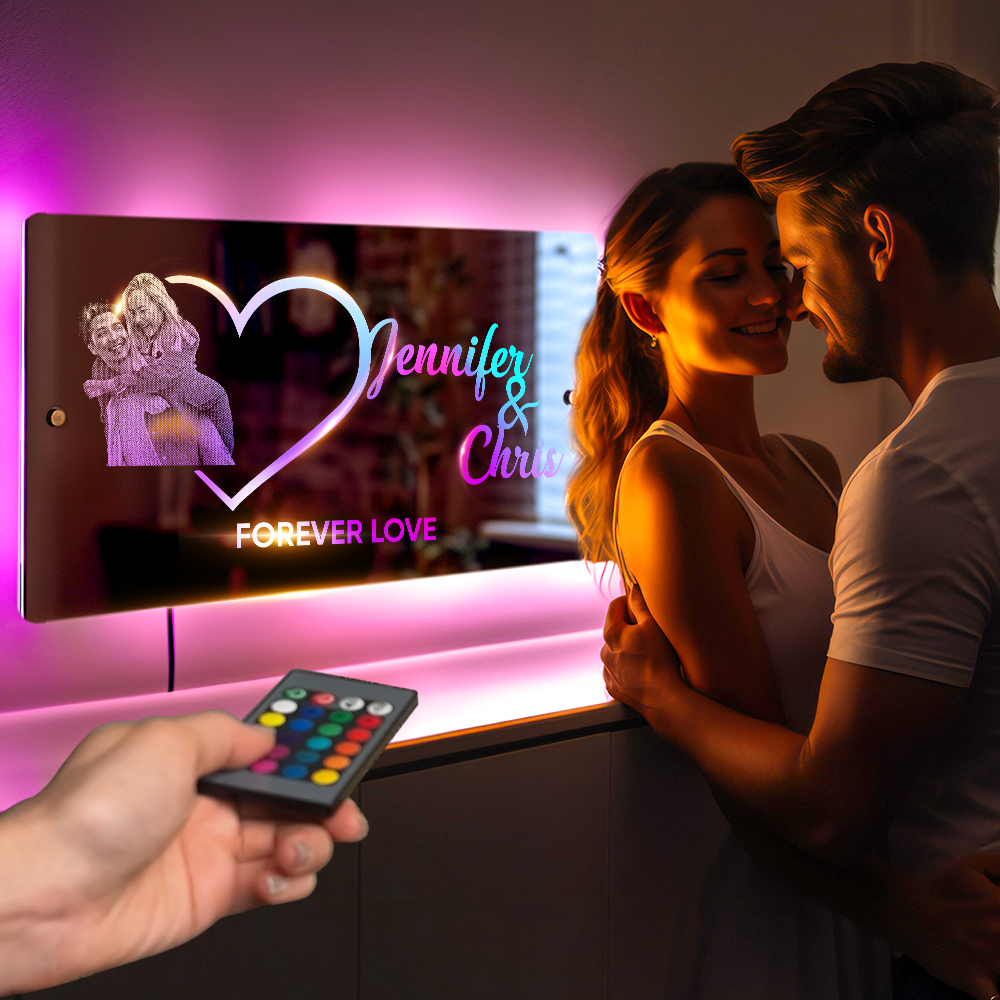 Personalized Photo Name Mirror Light Heart Couple Gift Custom Mirror Neon Signs Wall Decor Custom Name Sign for Bedroom Valentine's Day Gift - soufeelus