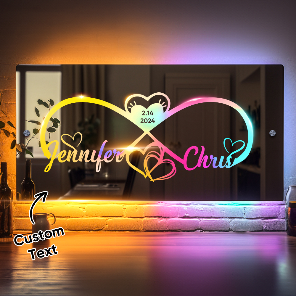 Personalized Engraved Infinity Heart Mirror Light Bedroom Sign Custom Mirror Neon Signs Wall Decor, Custom Name Sign for Bedroom,Valentine's Day Couple Gift - soufeelus