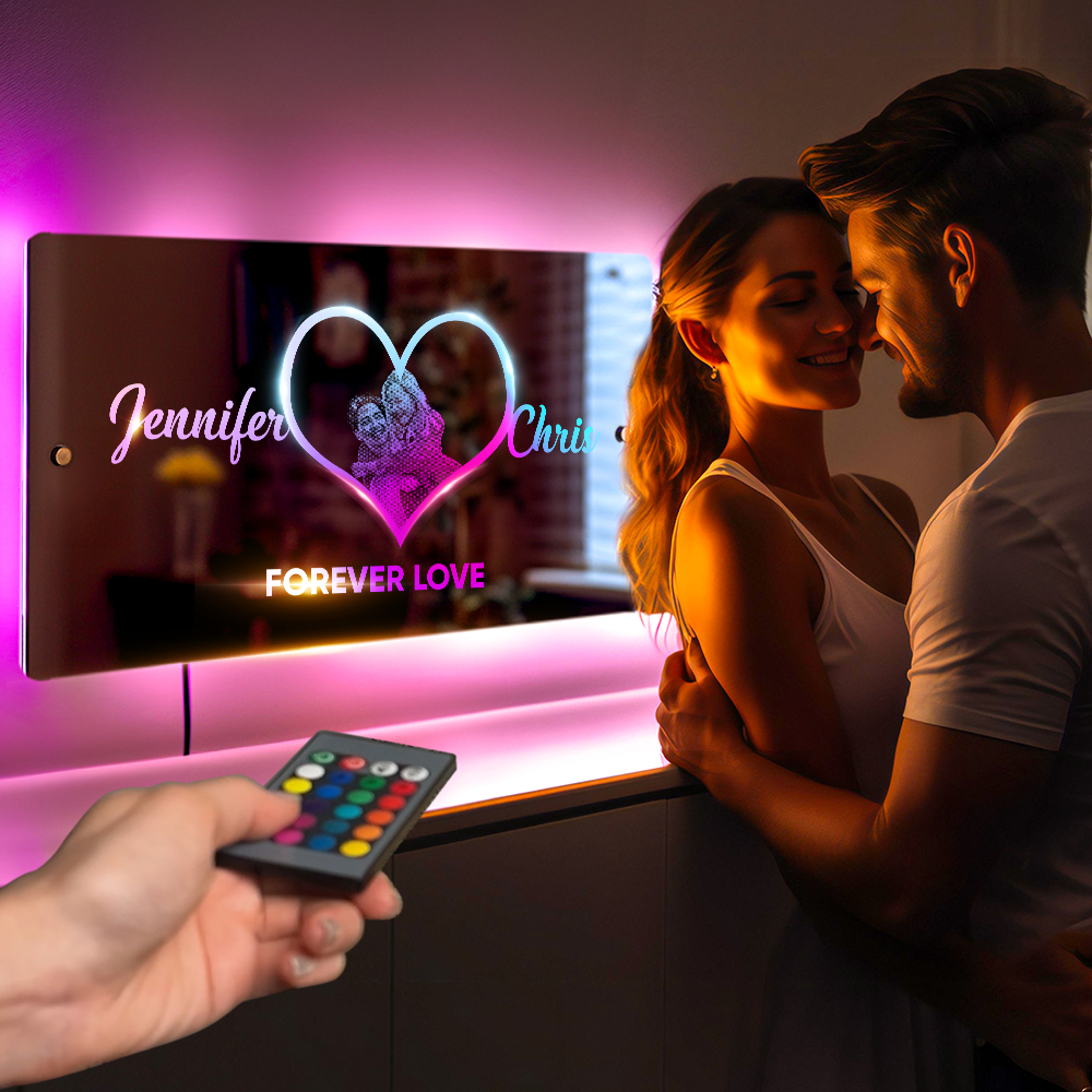 Personalized Photo Name Mirror Light Heart Custom Mirror Neon Signs Wall Decor Colorful Bedroom Lamp Gift for Couple Valentine's Day Gift - soufeelus