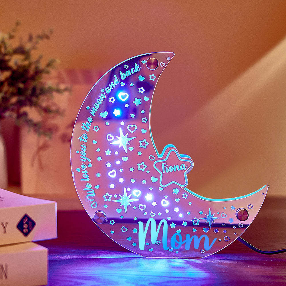 Personalized Name Moon Mirror Light Custom Family Member Name Mirror Light Gift for Mom