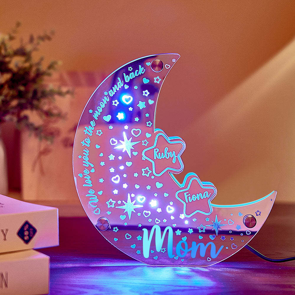 Personalized Name Moon Mirror Light Custom Family Member Name Mirror Light Gift for Mom - soufeelus