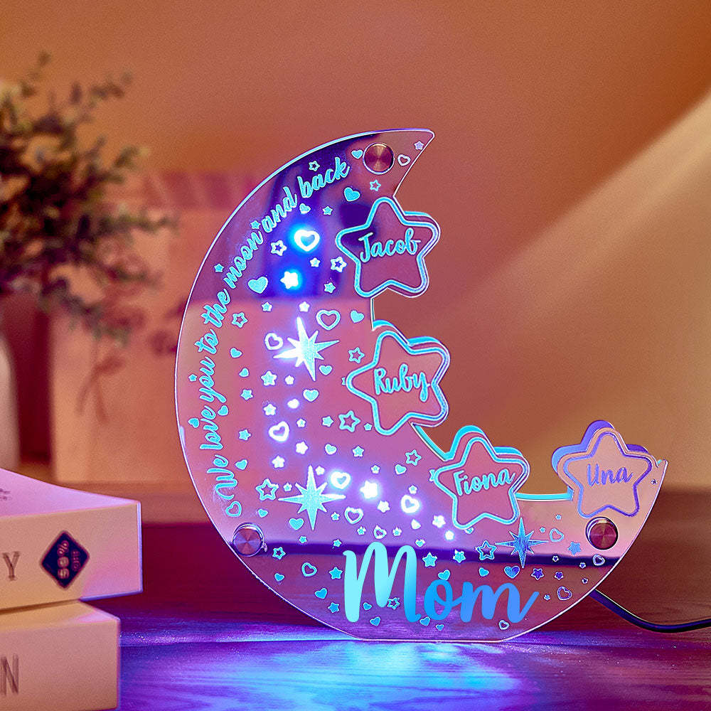 Personalized Name Moon Mirror Light Custom Family Member Name Mirror Light Gift for Mom - soufeelus