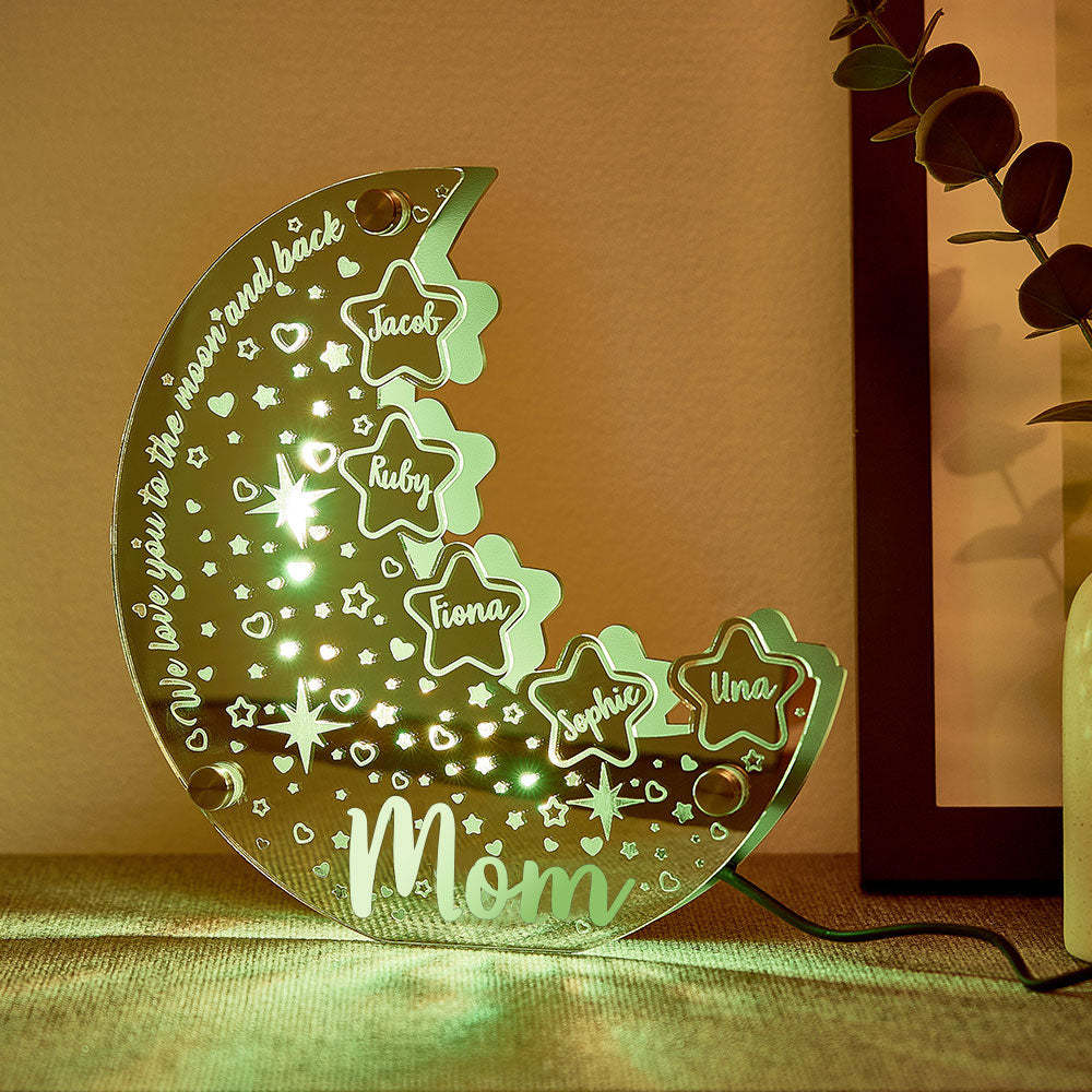 Personalized Name Moon Mirror Light Custom Family Member Name Mirror Light Gift for Mom - soufeelus