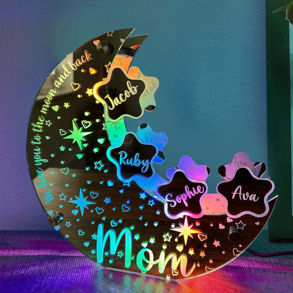 Personalized Name Moon Mirror Light Custom Family Member Name Mirror Light Gift for Mom - soufeelus