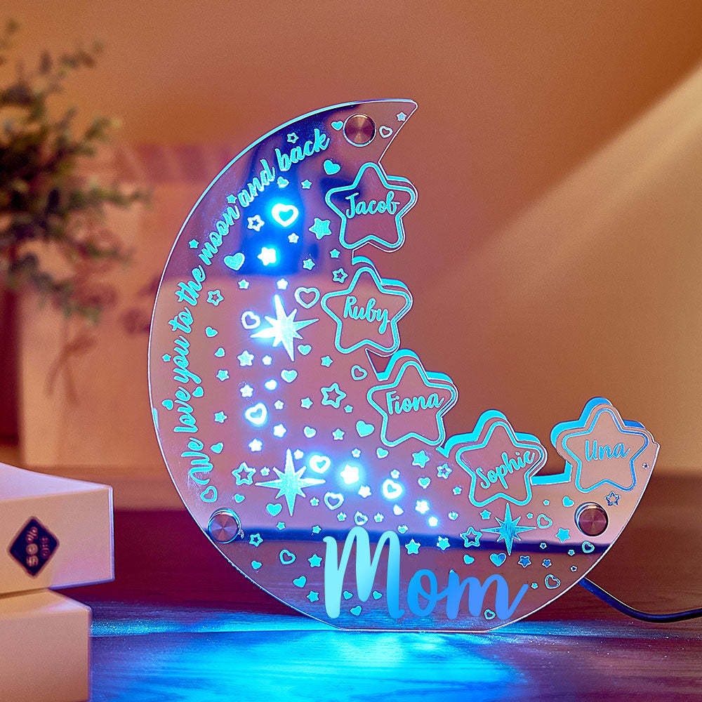 Personalized Name Moon Mirror Light Custom Family Member Name Mirror Light Gift for Mom - soufeelus